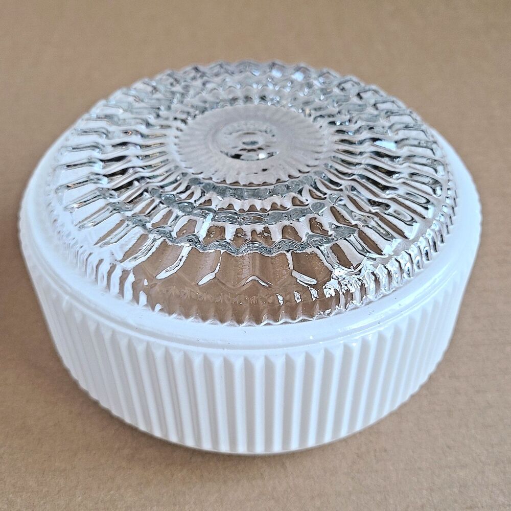 1950s Shade Drum Frosted Clear Glass Flush Mount Ceiling Light 5 3/4" Fitter